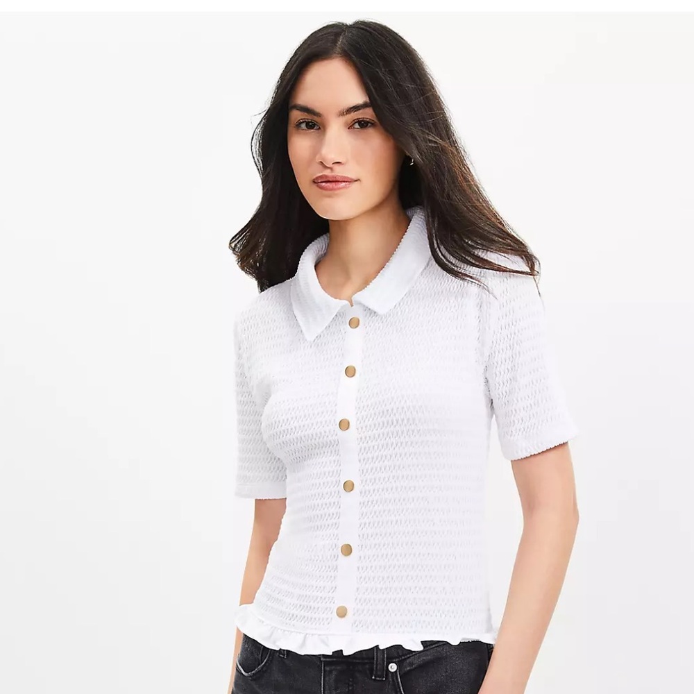 LOFT Smocked Ruffle Hem Shirt